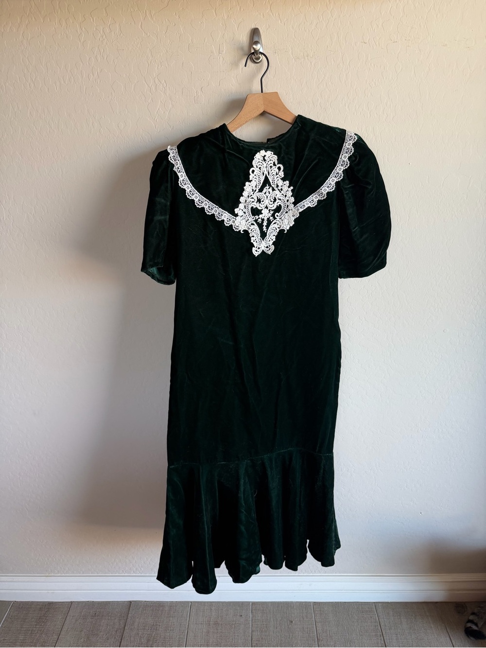 VTG Gunne Sax Jessica McClintok Velvet Lace Midi Dress Green 7 90s Prom Glam Y2K